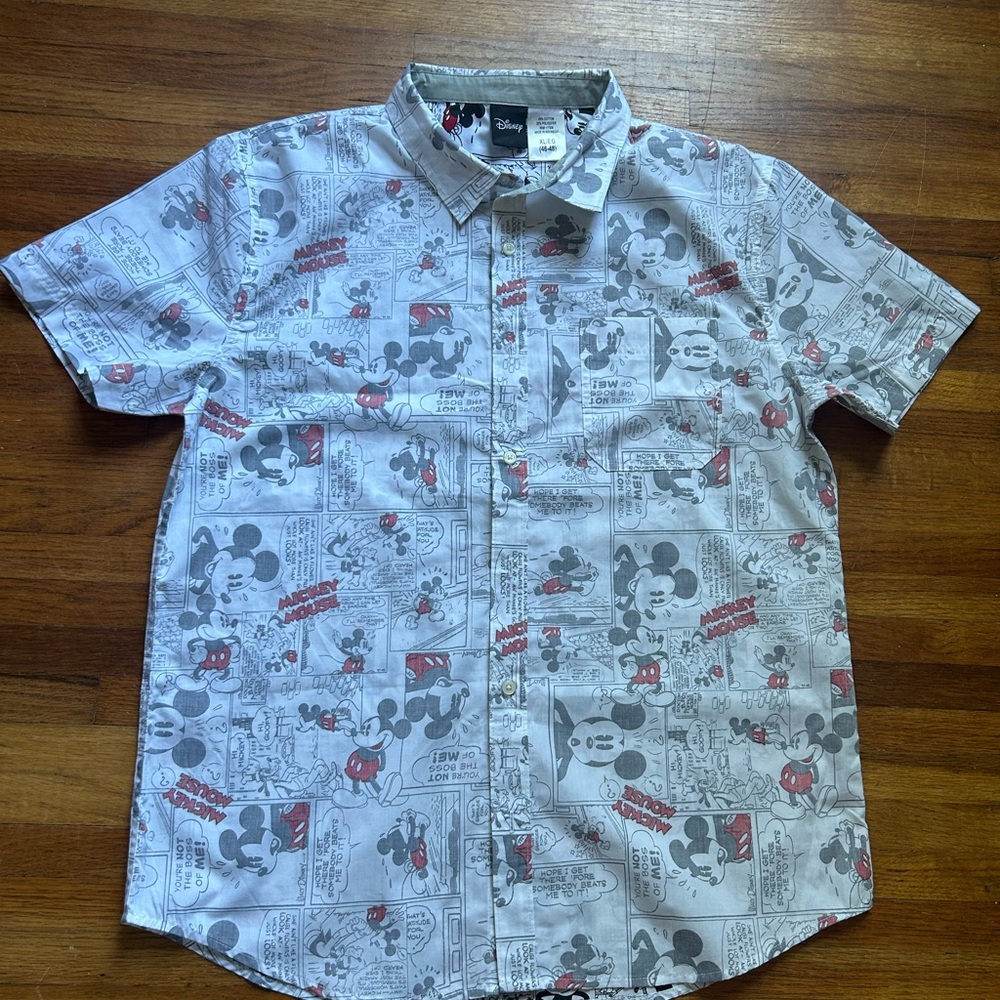 Disney Mickey Mouse Comic Strip All Over Reserve Print Short Sleeve Shirt Men XL